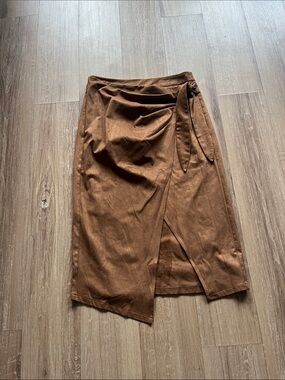 NWT Women's Brown Wrap Midi Skirt